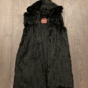Real rabbit fur hooded vest